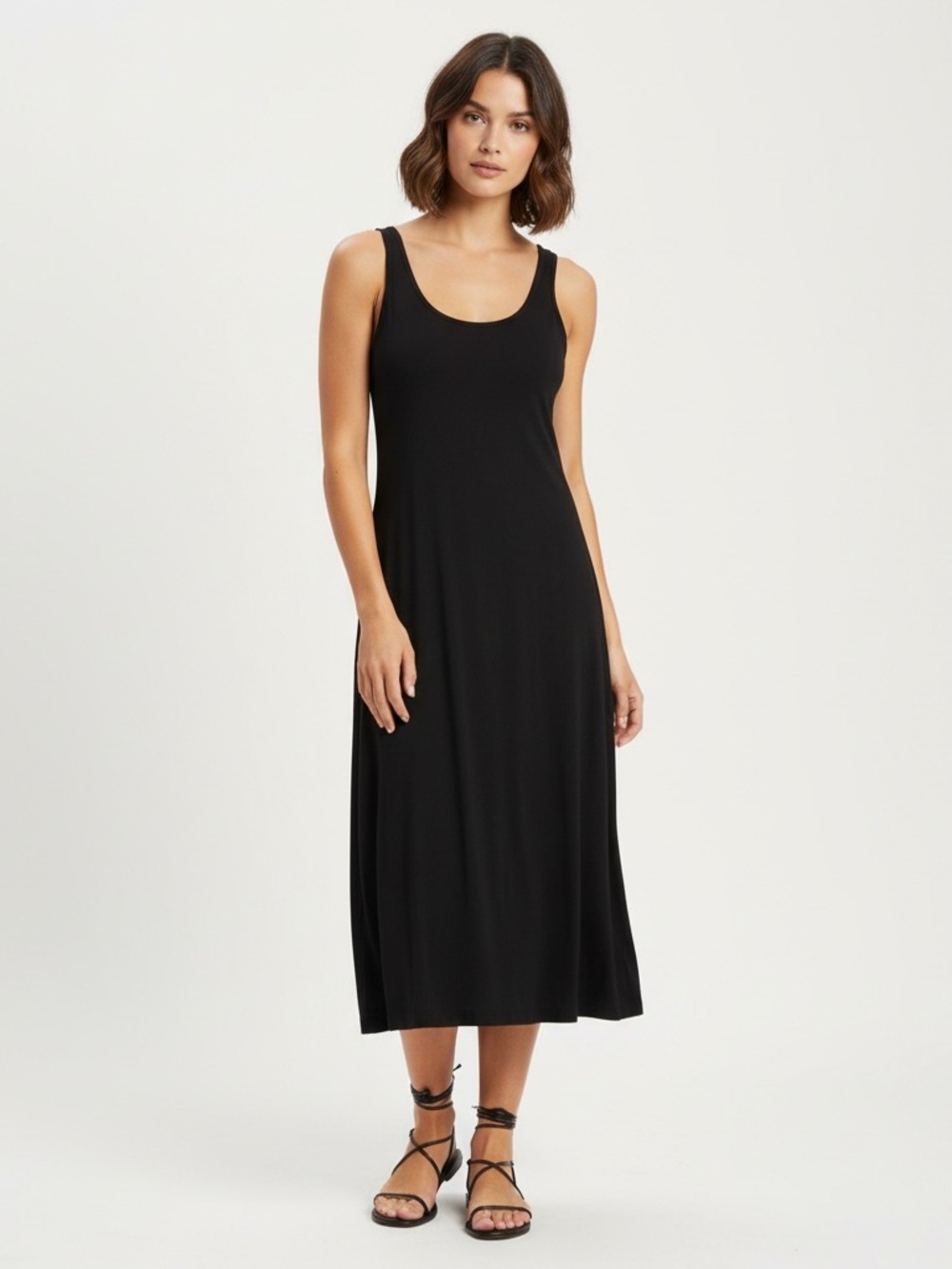 Olivia Rae | Black stretch scoop neck sleeveless ballet midi dress si…